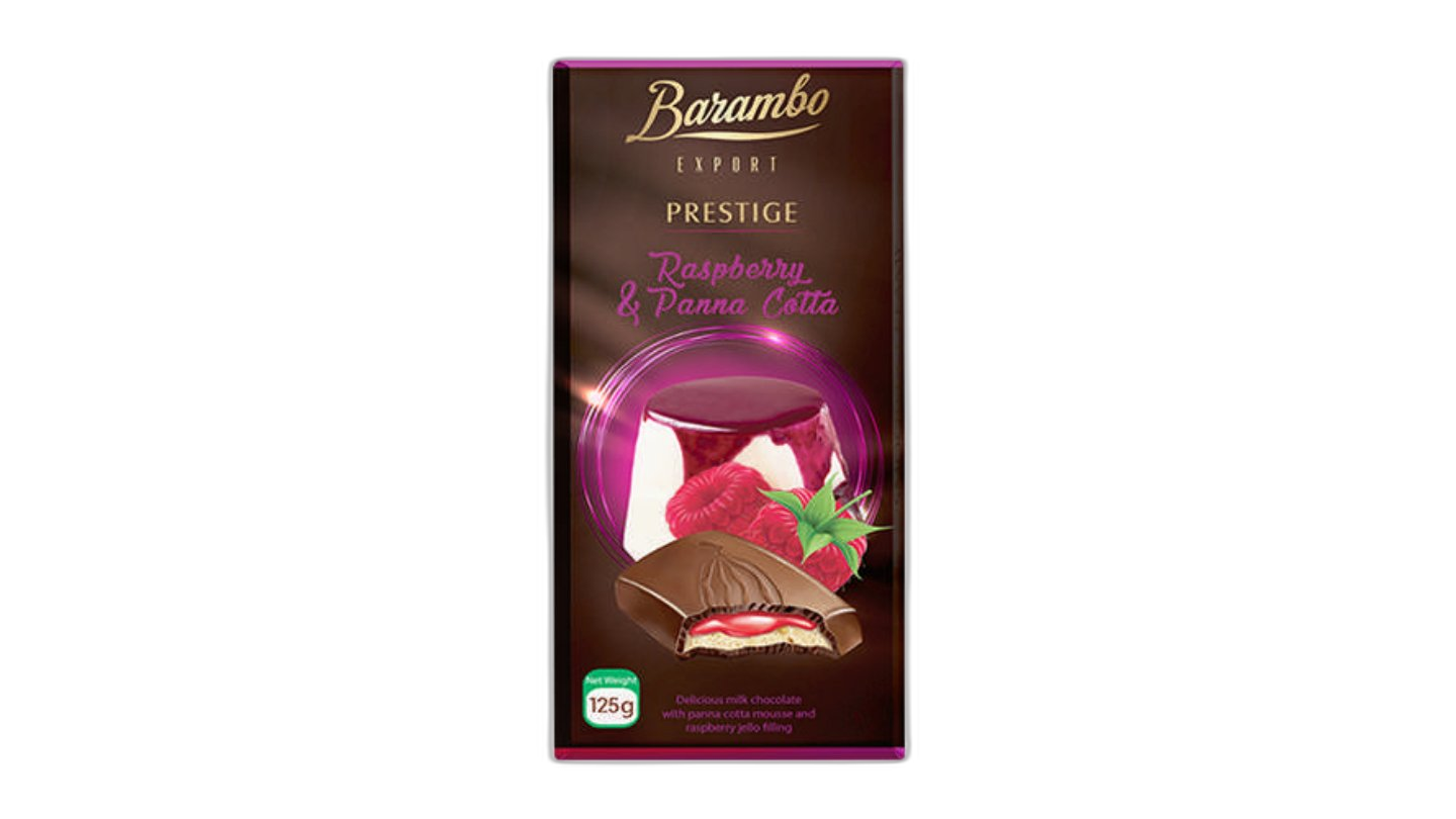 შოკოლადის ფილა "BARAMBO EXPORT PRESTIGE" ჟოლო-პანაკოტა 125 გრ / 4860009787410