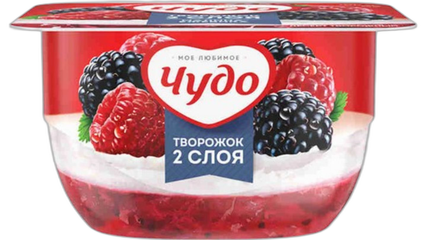 ხაჭოს დესერტი "ჩუდო" დანამატებით ჟოლო-მაყვალი 4,2% 100 გრ / 4690228033032