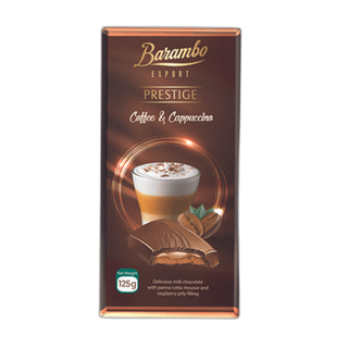 შოკოლადის ფილა "BARAMBO EXPORT" PRESTIGE კაპუჩინო-ყავის მუსით 125 გრ / 4860009788745
