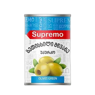ზეთისხილი "სუპრემო" მწვანე უკურკო 425 გრ / 4860101960339