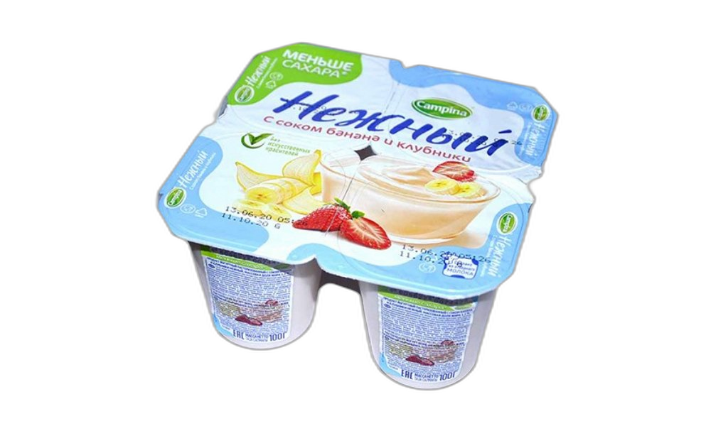 იოგურტი "ნეჟნი" 4*100გრ 1.2% ბანანი/მარწყვის წვენით / 4605627007447