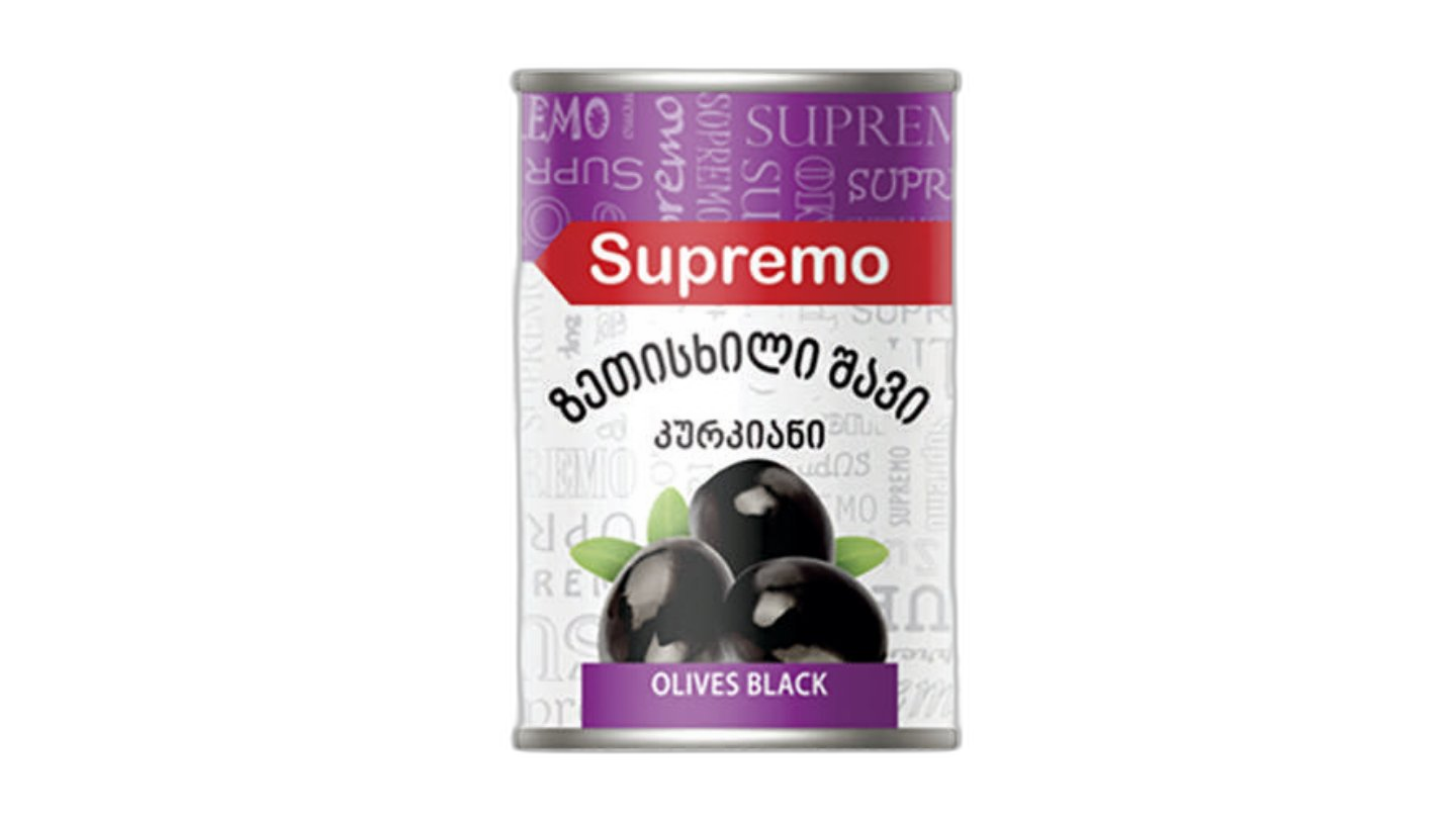 ზეთისხილი "სუპრემო" შავი კურკიანი 425 გრ / 4860101960315