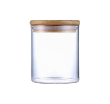 ქილა მინის ბამბუკის თავსახურით 450 მლ