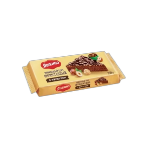 ვაფლის ტორტი " იაშკინო" შოკოლადის გლაზურით და თხილით 250გრ