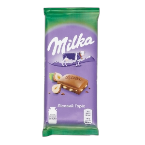 შოკოლადის ფილა "მილკა" რძიანი შოკოლადი თხილით 90გრ