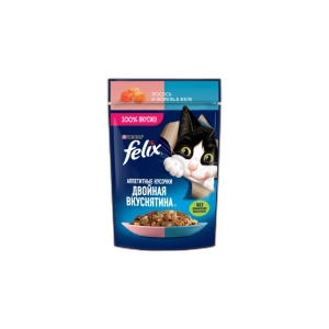 კატის საკვები "ფელიქსი" ჟელე ორაგულის და კალმახის ხორცით 75გრ