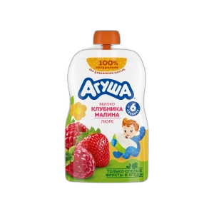 ხილის ფაფა "აგუშა" ვაშლი-მარწყვი-ჟოლო 90გრ