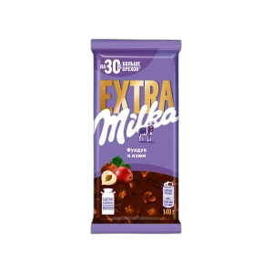 შოკოლადის ფილა "მილკა" რძიანი შოკოლადი თხილით და ქიშმიშით 140გრ