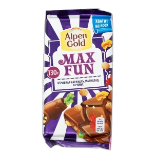 შოკოლადის ფილა "ალპენ გოლდი" მაქს ფანი 130გრ