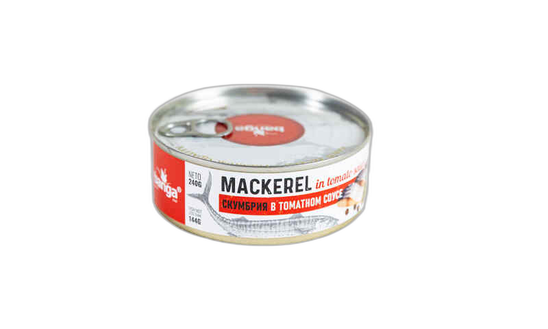 თევზის კონსერვი / ბანგა / ატლანტიკური სკუმბრია ტომატში / 240გრ