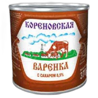 მც. ცხ. და მოხდილი (გაუცხიმოებული)/შესქ. შაქ. რძის ნარევი/ კორენოვსკაია /მოხარშული / თუნუქი 370გრ