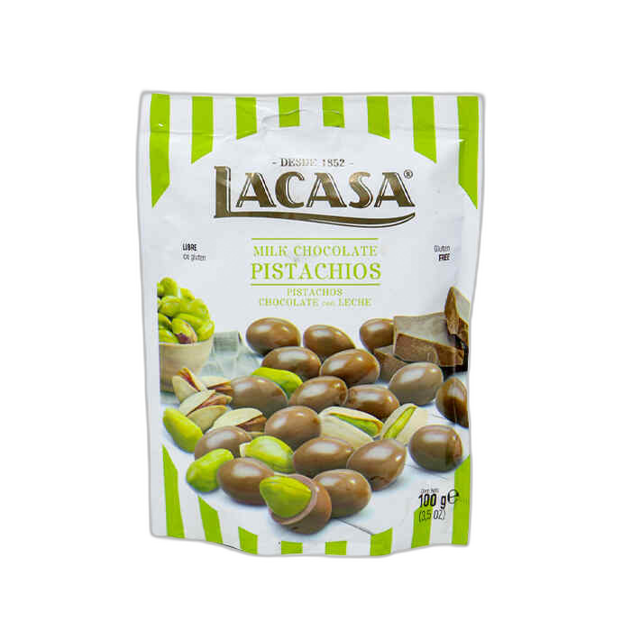 შოკოლადის დრაჟე /LACASA/ ფისტით და რძიანი შოკოლადით/ 100 გრ