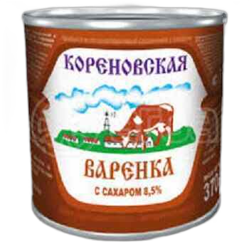 მც. ცხ. და მოხდილი (გაუცხიმოებული)/შესქ. შაქ. რძის ნარევი/ კორენოვსკაია /მოხარშული  / თუნუქი 370გრ