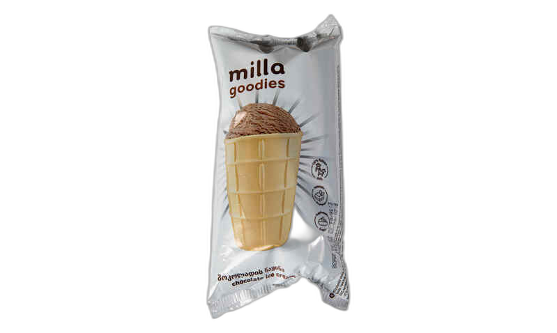 ნაყინი /პლომბირი/ შოკოლადით ვაფლის ჭიქაში /მილა/ 125მლ