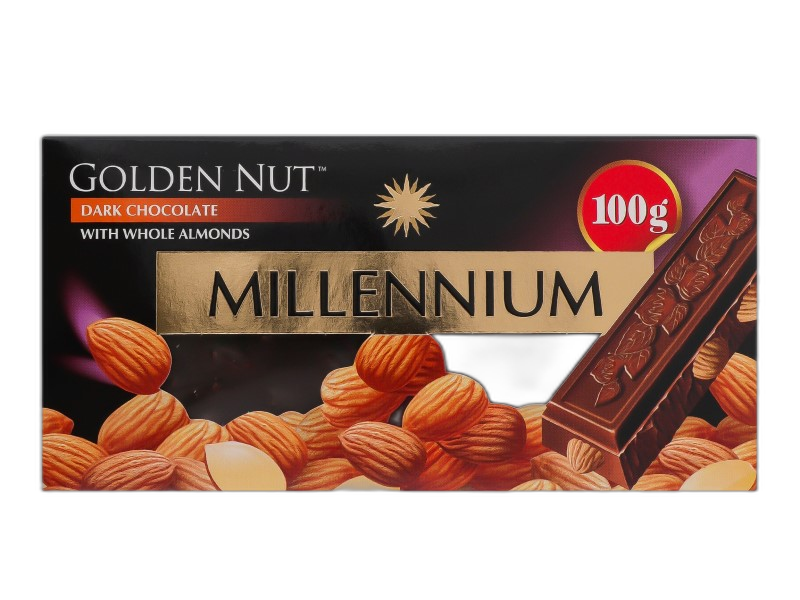 მილენიუმ გოლდი შავი შოკოლადი ნუშით 100გრ 25ც 4820240031505