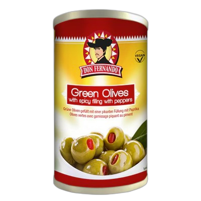 green olives მწვანე ზეთისხილი წითელი წიწაკით 350გრ 9002859052040