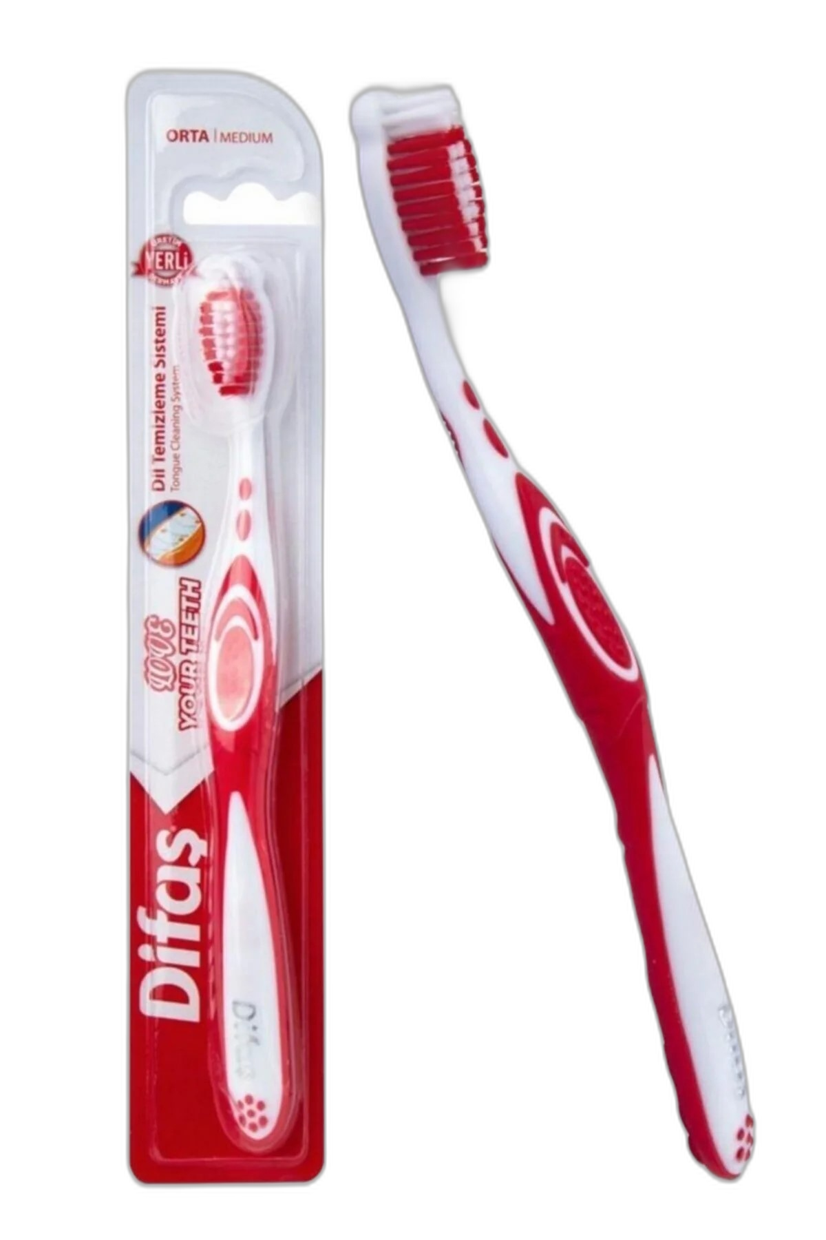 difas კბილის ჯაგრისი " გიყვარდეს შენი კბილები " (წითელი და თეთრი ) 8690927512155